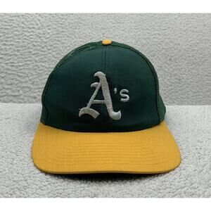 VTG Twins Oakland Athletics Trucker Hat Mens Snapback Green Yellow A's Logo MLB‎